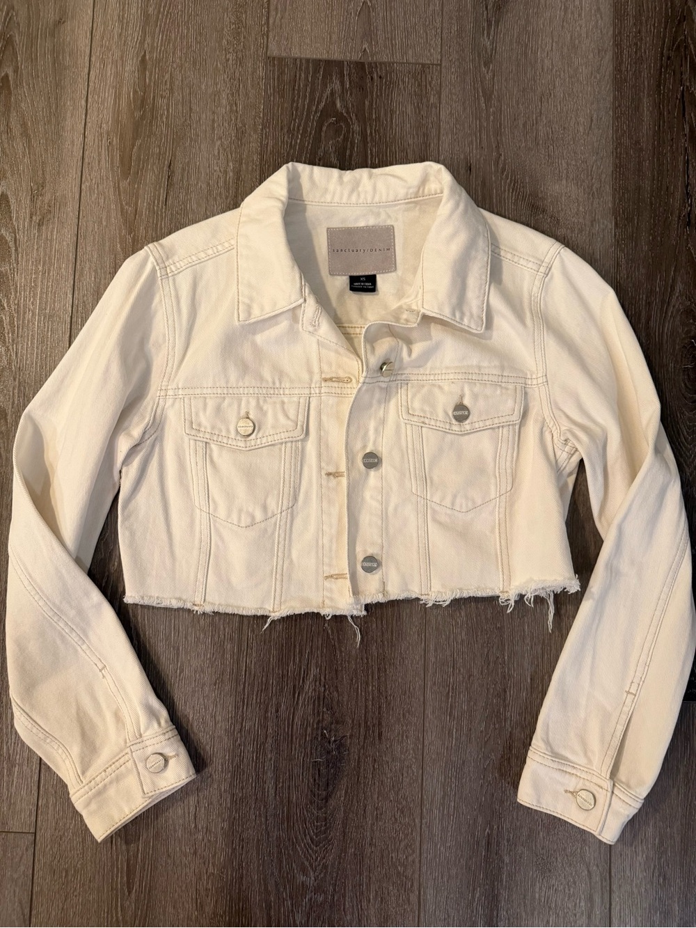 Sanctuary White Distressed Crop Jean Denim Jacket Size XS
